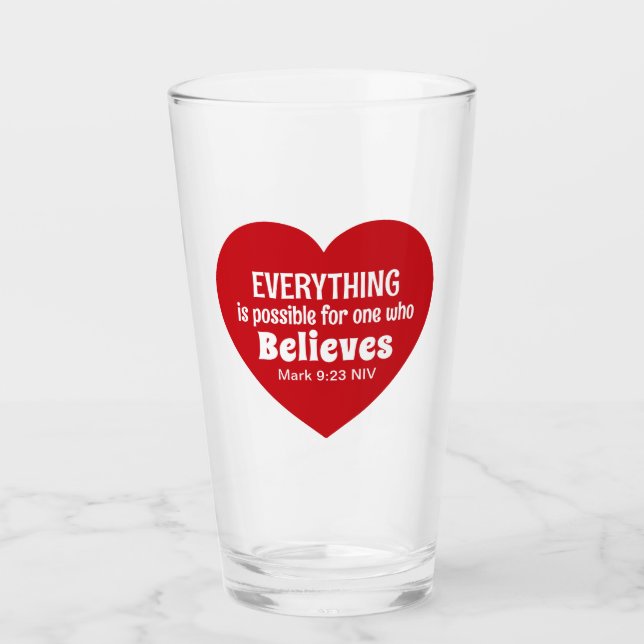 Miracle Bible Verse Red Heart Encouraging Believe Glass (Front)