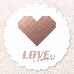 Miracle love quote, rose gold romantic chic heart paper coaster