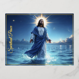 Miracle of Jesus Christ ocean spiritual peace Foil Holiday Postcard
