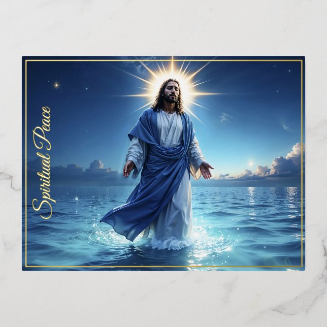 Miracle of Jesus Christ ocean spiritual peace Foil Holiday Postcard (Front)