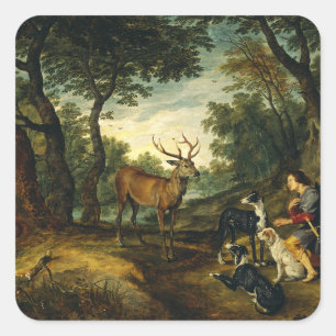 Miracle of Saint Hubert by Peter Paul Rubens Square Sticker