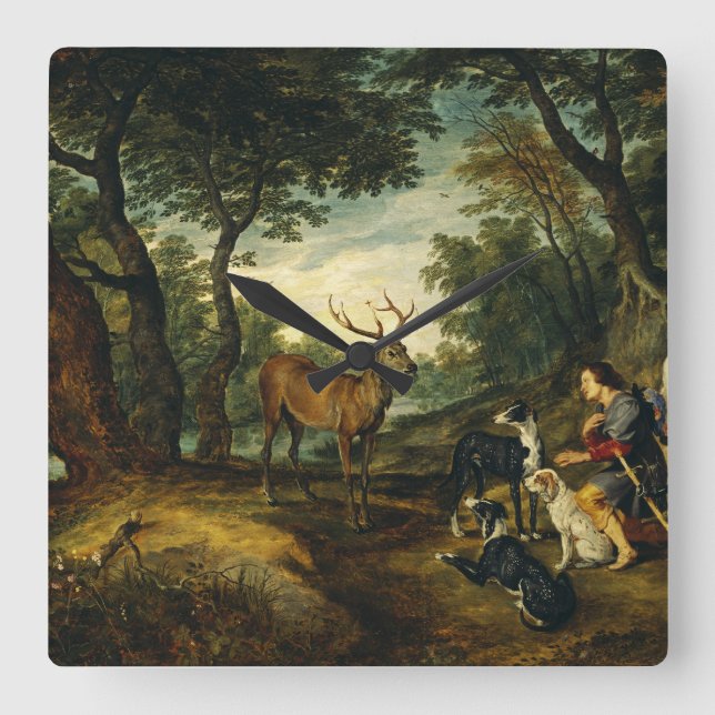 Miracle of Saint Hubert by Peter Paul Rubens  Square Wall Clock (Front)