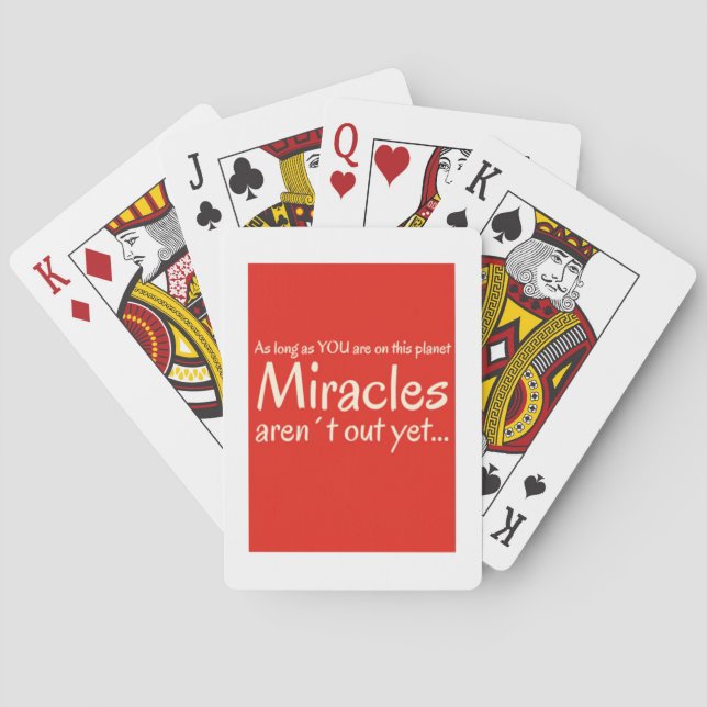 Miracle quote in red and white playing cards (Back)