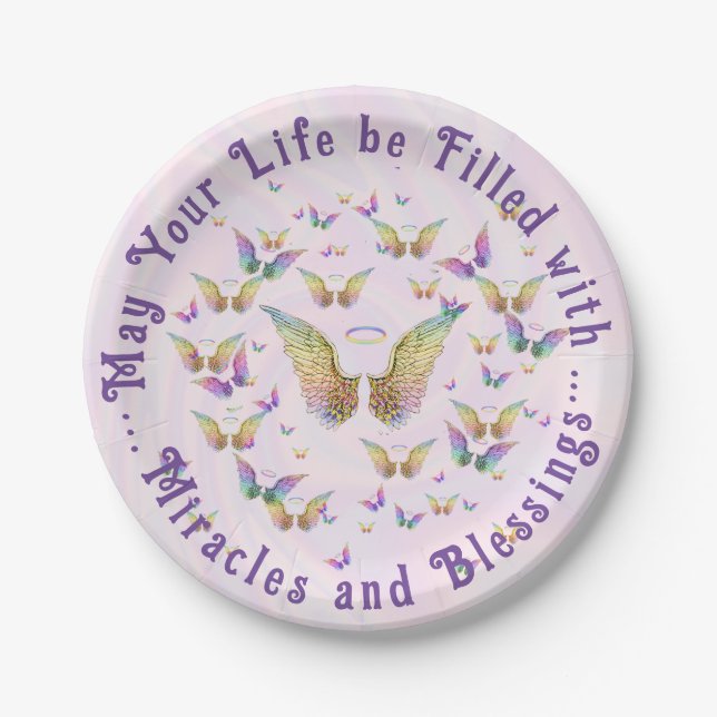 Miracles and Blessings Angel WIngs Paper Plate (Front)
