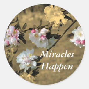 Miracles Happen Blossoms Inspirational Classic Round Sticker