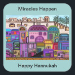 Miracles Happen Hannukah Stickers<br><div class="desc">Graphic illustration of the tapestry of colours in the city of Jerusalem.  Customise these stickers with your choice of backround colour and message.   Original artwork by Magins Creations.</div>