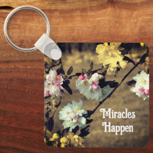 Miracles Happen Spring Blossoms Inspirational  Key Ring