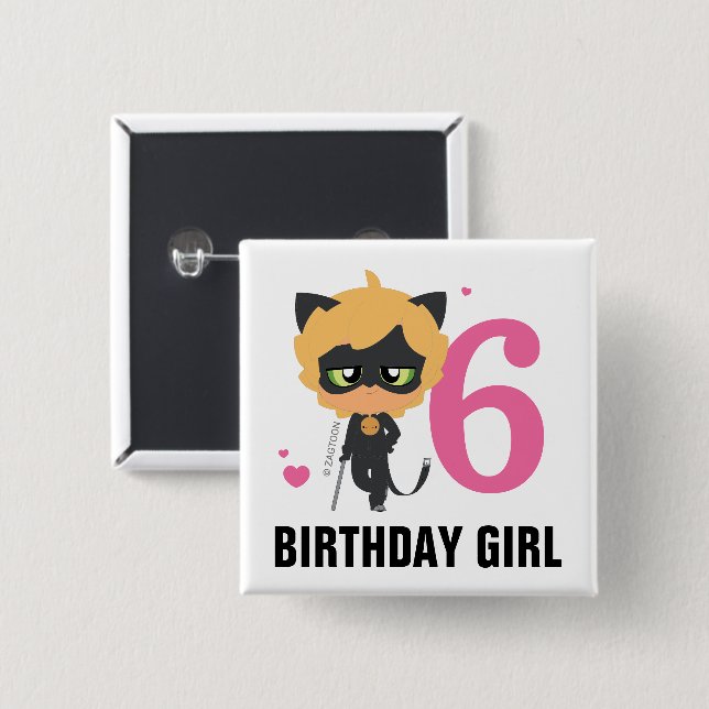 Miraculous Cat Noir Chibi Birthday Girl 15 Cm Square Badge (Front & Back)