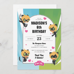 Miraculous Cat Noir Chibi Birthday Invitation