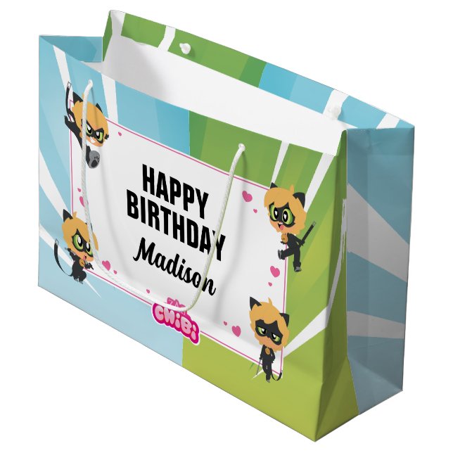 Miraculous Cat Noir Chibi Birthday Large Gift Bag (Front Angled)