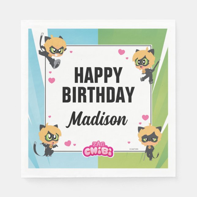 Miraculous Cat Noir Chibi Birthday Napkin (Front)