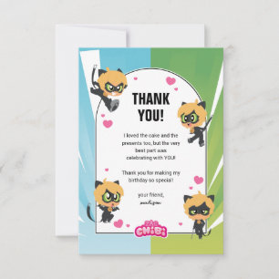 Miraculous Cat Noir Chibi Birthday Thank You Card