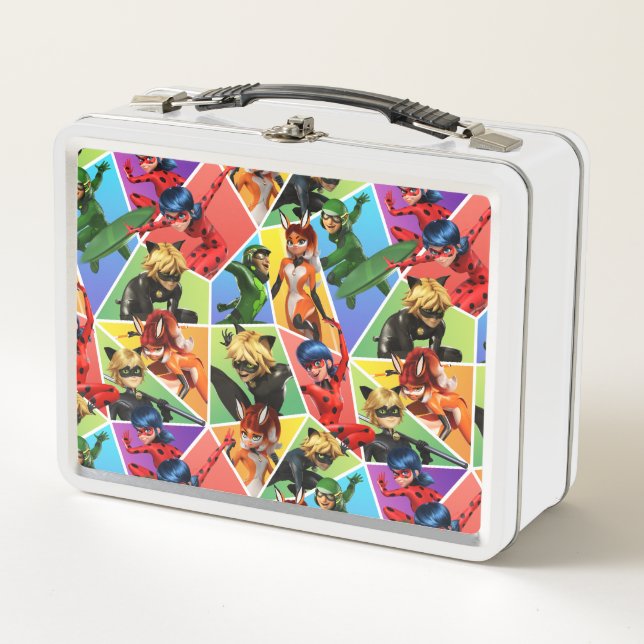 Miraculous Colourful Character Pattern Metal Lunch Box (Front)