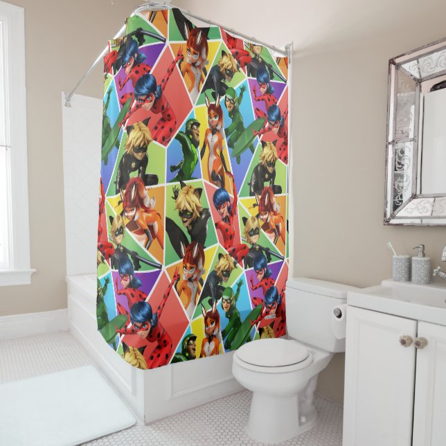 Miraculous Colourful Character Pattern Shower Curtain (In Situ)