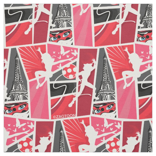 Miraculous Comic Ladybug Paris Pattern Fabric (Swatch)