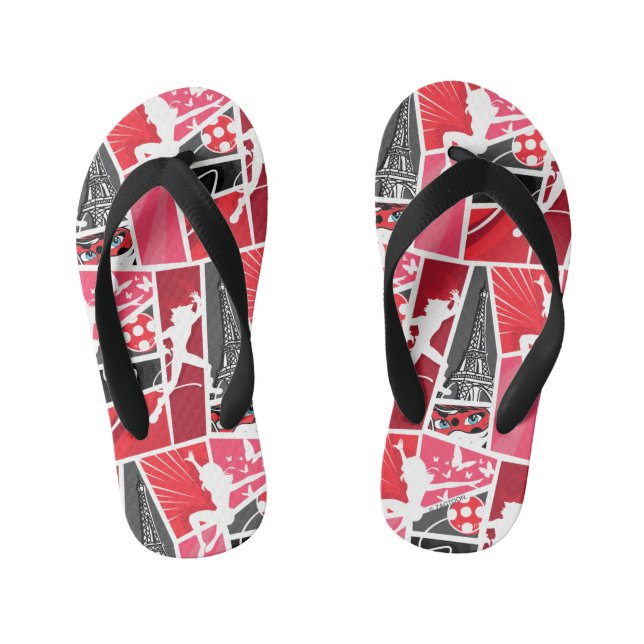 Miraculous Comic Ladybug Paris Pattern Kid's Flip Flops (Footbed)