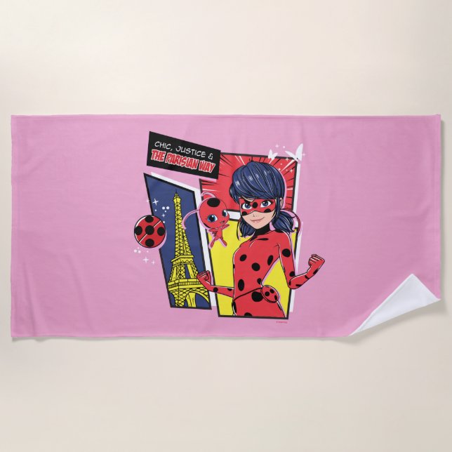 Miraculous Comic Ladybug Parisian Way Beach Towel (Front)