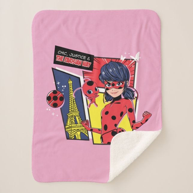 Miraculous Comic Ladybug Parisian Way Sherpa Blanket (Front)
