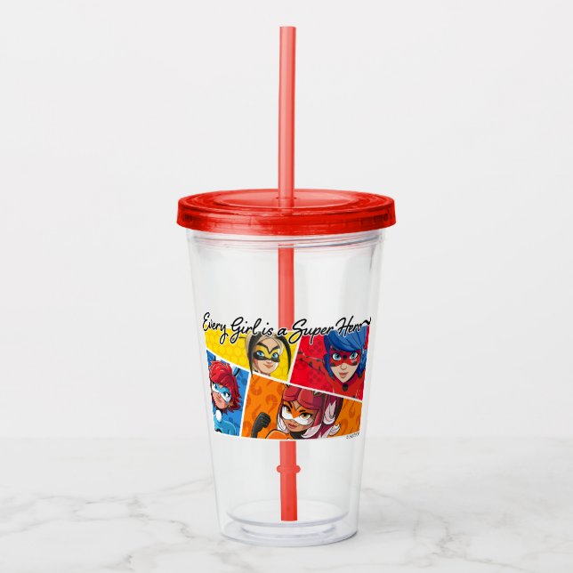 Miraculous Every Girl is a Super Hero Acrylic Tumbler (Front)