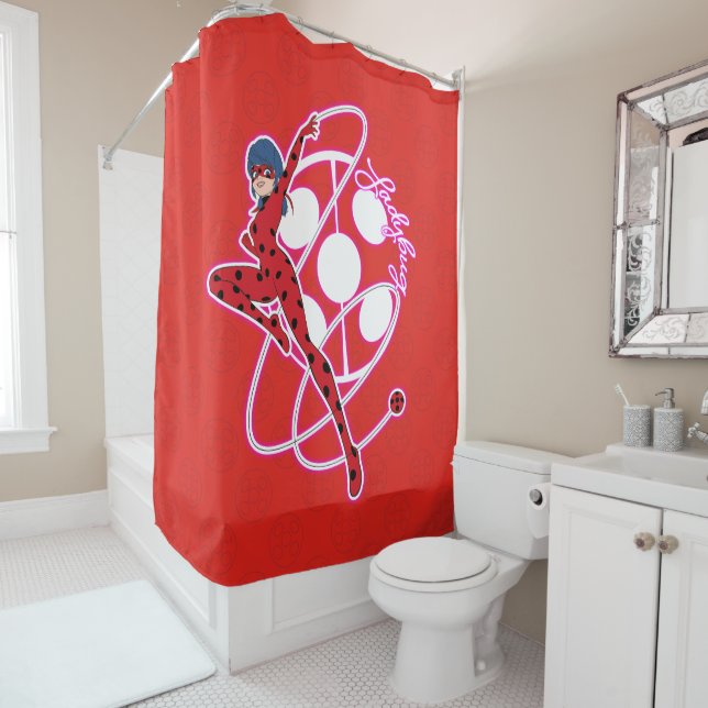 Miraculous Ladybug Badge Shower Curtain (In Situ)