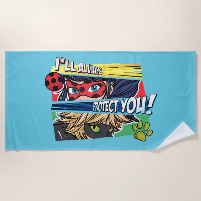 Miraculous Ladybug & Cat Noir Always Protect You Beach Towel (Front)