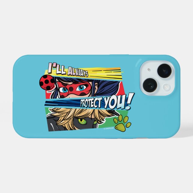 Miraculous Ladybug & Cat Noir Always Protect You iPhone 15 Case (Back Horizontal)