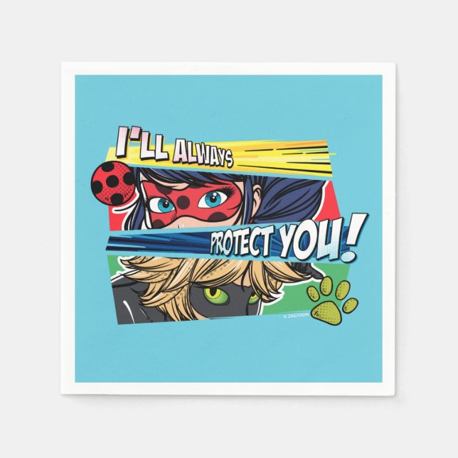 Miraculous Ladybug & Cat Noir Always Protect You Napkin (Front)