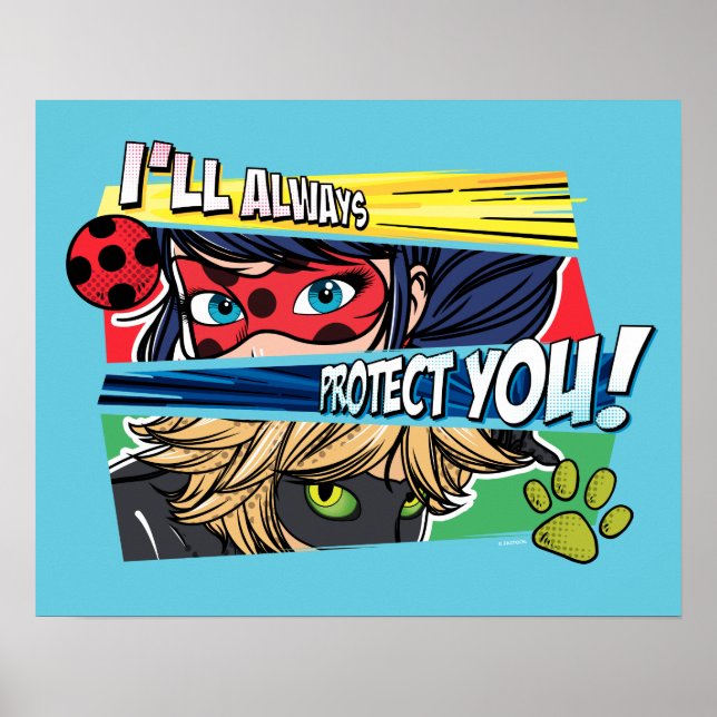 Miraculous Ladybug & Cat Noir Always Protect You Poster (Front)