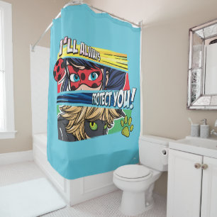Miraculous Ladybug & Cat Noir Always Protect You Shower Curtain