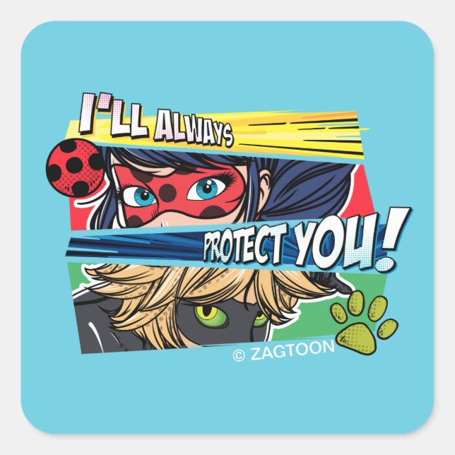 Miraculous Ladybug & Cat Noir Always Protect You Square Sticker (Front)