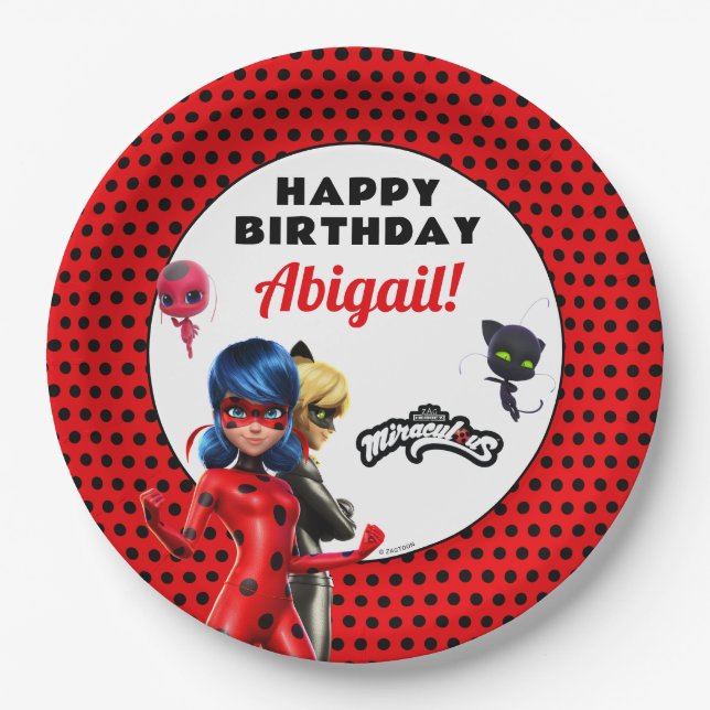 Miraculous Ladybug & Cat Noir Birthday Paper Plate (Front)