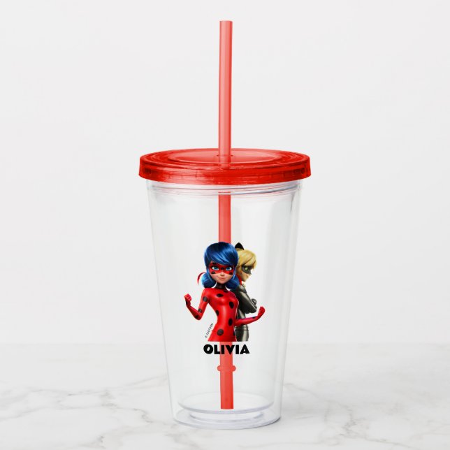 Miraculous Ladybug & Cat Noir Birthday Party Favou Acrylic Tumbler (Front)