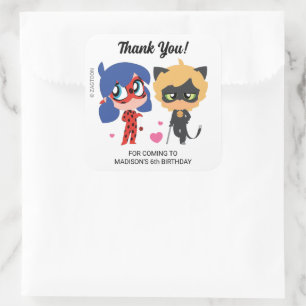 Miraculous Ladybug & Cat Noir Birthday Thank You Square Sticker
