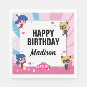Miraculous Ladybug Cat Noir Chibi Birthday Napkin