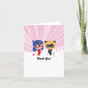 Miraculous Ladybug & Cat Noir Chibi Birthday Thank You Card
