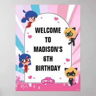 Miraculous Ladybug Cat Noir Chibi Birthday Welcome Poster