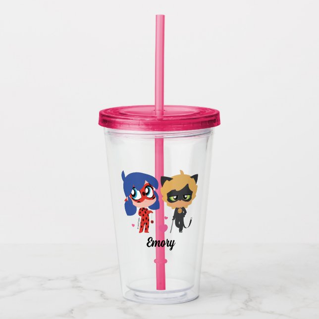 Miraculous Ladybug & Cat Noir Chibi Party Favour Acrylic Tumbler (Front)