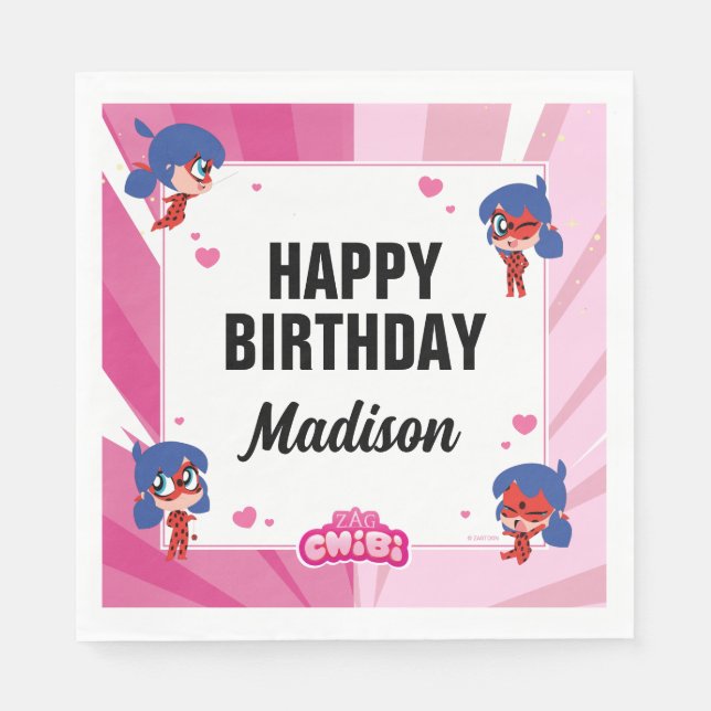 Miraculous Ladybug Chibi Birthday Napkin (Front)