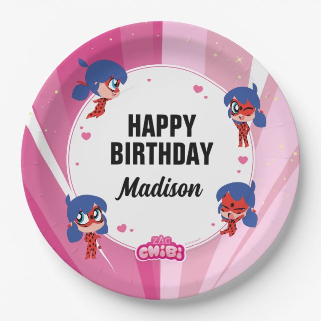 Miraculous Ladybug Chibi Birthday Paper Plate (Front)