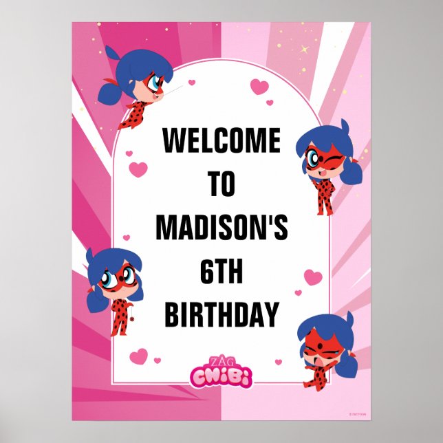 Miraculous Ladybug Chibi Birthday Welcome Poster (Front)