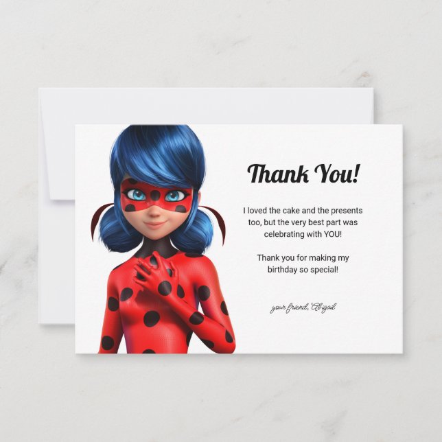 Miraculous Ladybug Girl's Birthday Thank You Card (Front)