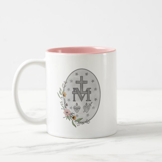 Miraculous Medal Floral Mug (Left)