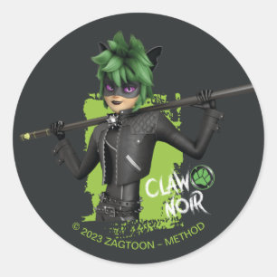 Miraculous Re-verse Claw Noir Character Graphic Classic Round Sticker