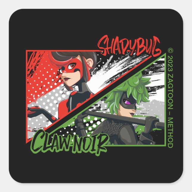 Miraculous Re-verse Shadybug & Claw Noir Square Sticker (Front)