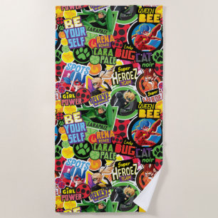 Miraculous Superhero Characters Pattern Beach Towel