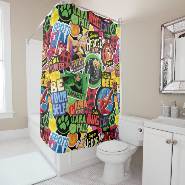Miraculous Superhero Characters Pattern Shower Curtain (In Situ)