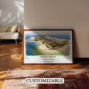 Miramar Beach Florida Poster, Watercolor, Custom Poster
