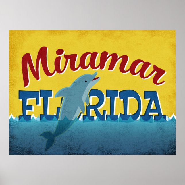 Miramar Florida Dolphin Vintage Travel Poster (Front)