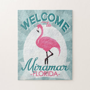 Miramar Florida Pink Flamingo Retro Jigsaw Puzzle