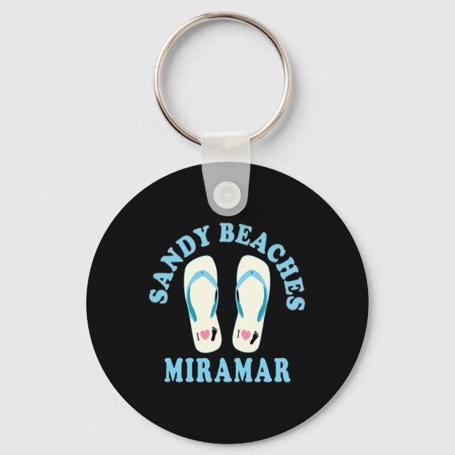 Miramar Vacation Sandy Beaches I Heart Flip Flops  Key Ring (Front)